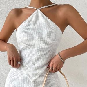 Textured Backless Halter Top & Skirt
